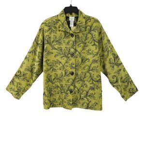 CMC Color Me Cotton Floral Button Front Blazer Jacket Womens XXL Green Black